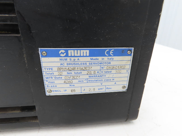 NUM BPH1424R1RA2C01 Brushless AC Servo Motor 4250 RPM 22Nm 20.8A 300V