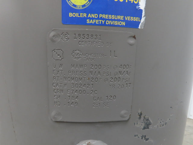 Manchester 120 Gallon Vertical Air Compressor Receiver Tank 200 PSI 2017