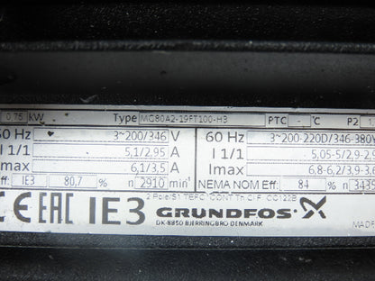 Grundfos MTH2-6/6 A-W-A-AQQV Immersion Coolant Pump 13gpm .75kw 230V 3PH