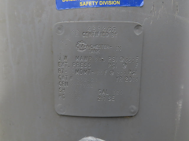 Manchester 120 Gallon Vertical Air Tank Compressor Receiver 200 PSI 2016