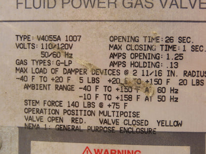 Honeywell V4055A 1007 Fluid Power Actuator 2" NPT Gas Valve 120V
