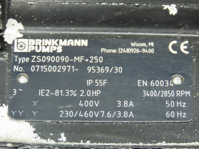 Brinkmann ZS090090-MF+250 Immersion Coolant Pump 2Hp 230/460V 3PH 3400 RPM