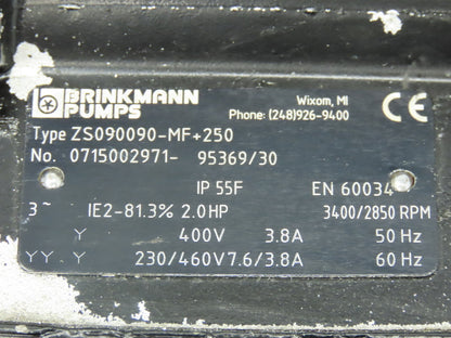 Brinkmann ZS090090-MF+250 Immersion Coolant Pump 2Hp 230/460V 3PH 3400 RPM