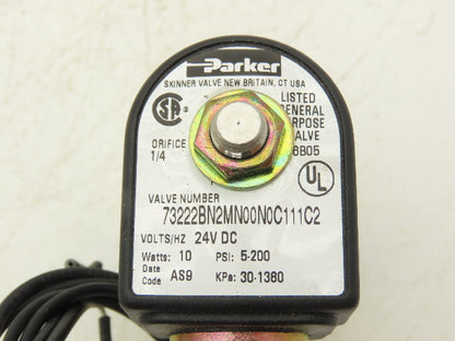 Parker 73222BN2MN00N0C111C2 Solenoid Valve 2 Way N/O 24 VDC 1/4" NPT 300PSI