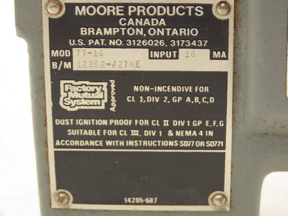 Siemens/Moore 77-16 Pressure Transducer 4-20 mA Input to 3-15 PSIG Output
