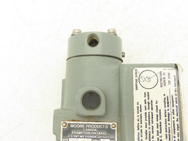 Siemens/Moore 77-16 Pressure Transducer 4-20 mA Input to 3-15 PSIG Output