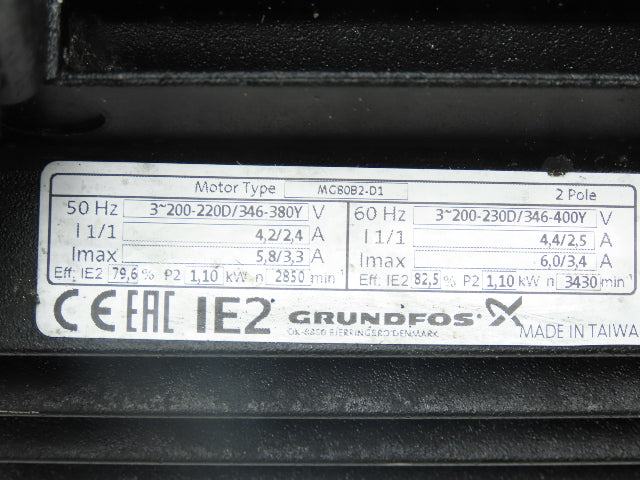 Grundfos MTH2-60/6 A-W-A-AUUV Coolant Pump 13GPM 1.2kw 230/400V 3PH 3/4"NPT