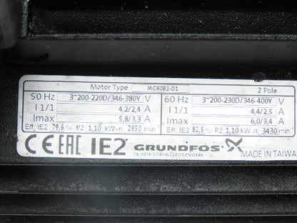Grundfos MTH2-60/6 A-W-A-AUUV Coolant Pump 13GPM 1.2kw 230/400V 3PH 3/4"NPT