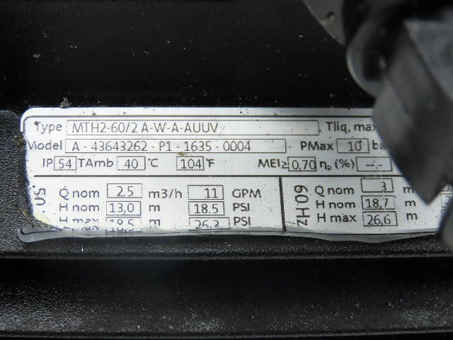 Grundfos MTH2-60/2 A-W-A-AUUV Immersion Coolant Pump 11gpm 230V 3PH