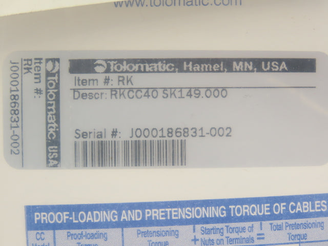 Tolomatic RKCC40 SK149.000 Pneumatic Cylinder Cable Repair Kit 2 Cables & Seals