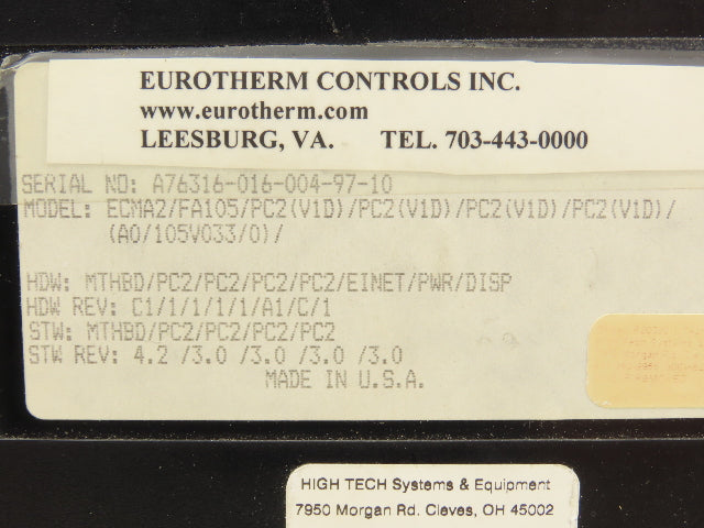 Eurotherm ECMA2/FA105/PC2(VID)/PC2(VID)/PC2(VID) Temperature Controller Process