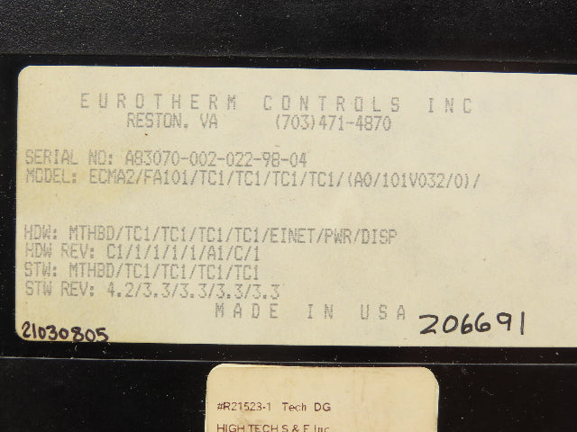 Eurotherm ECMA2/FA101/TC1/TC1/TC1/TC1/(A0/101V032 Temperature Controller Process