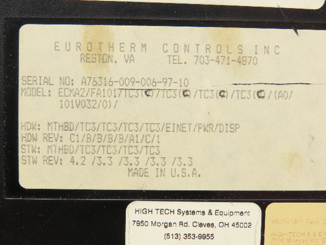 Eurotherm ECMA2/FA101/TC3(C)/TC3(C)/TC3(C)/TC3(C) Temperature Controller Process