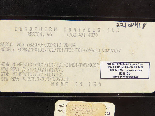 Eurotherm ECMA2/FA101/TC1/TC1/TC1/TC1/(A0/101V03 Temperature Controller REPAIRED