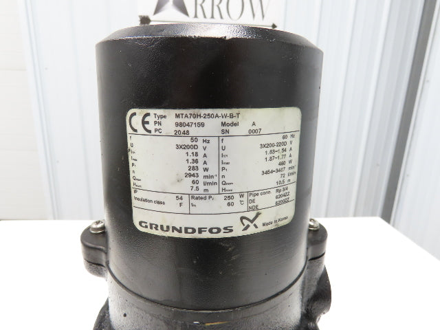 Grundfos MTA70H-250A-W-B-T Immersion Coolant Pump 72 L/Min 460W 230/460V 3PH
