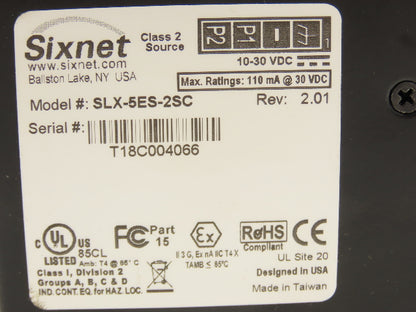 Sixnet SLX-5ES-2SC 5-Port Industrial Ethernet Switch 10-30VDC  Rev 2.01