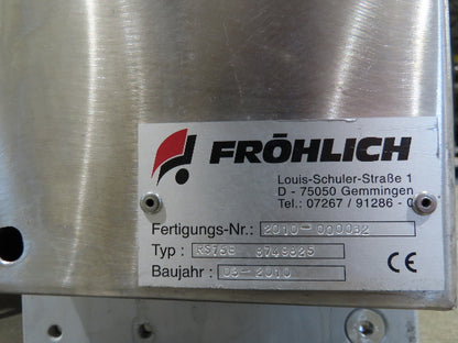 Frohlich RS75B 17' 5"L Slider Bed Conveyor 350mm Belt .37kw 460V 3PH 72 FPM