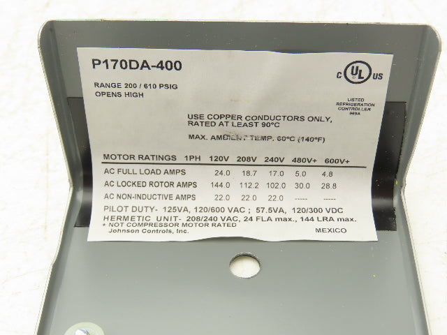 Johnson Controls P170DA-400 SPST Pressure Control Switch Single Pole 610 psi