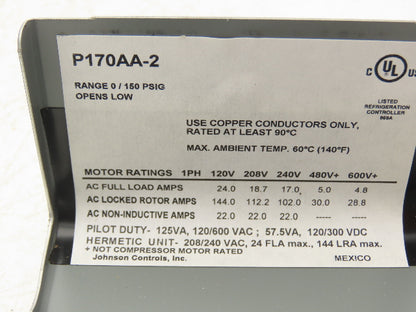 Johnson Controls P170AA-2 SPST Pressure Control Switch Single Pole 150 psi