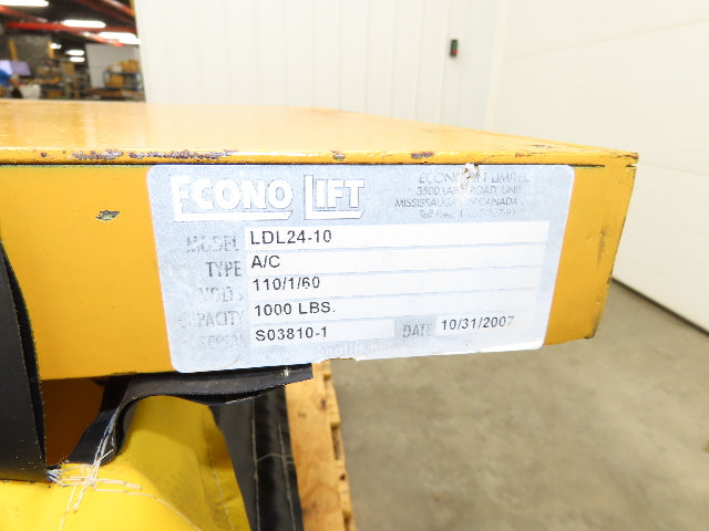 Econo Lift LDL24-10 Hydraulic Lift Table 1000lbs 36x36" Top 24" Travel 120V 1Ph