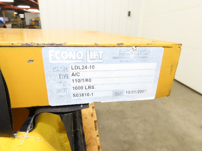 Econo Lift LDL24-10 Hydraulic Lift Table 1000lbs 36x36" Top 24" Travel 120V 1Ph