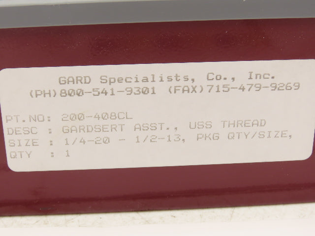 Gardserts 200-408CL Coarse Thread Assortment Repair Kit w Case Hardened Steel