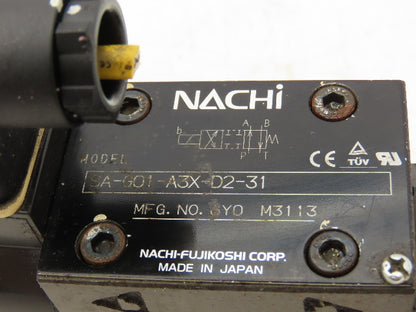 Nachi SA-G01-A3X-D2-31 Hydraulic Directional Control Solenoid Valve Assy 24VDC