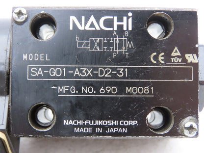 Nachi SA-G01-A3X-D2-31 Hydraulic Directional Solenoid Control 2 Pos/4 Way 24VDC