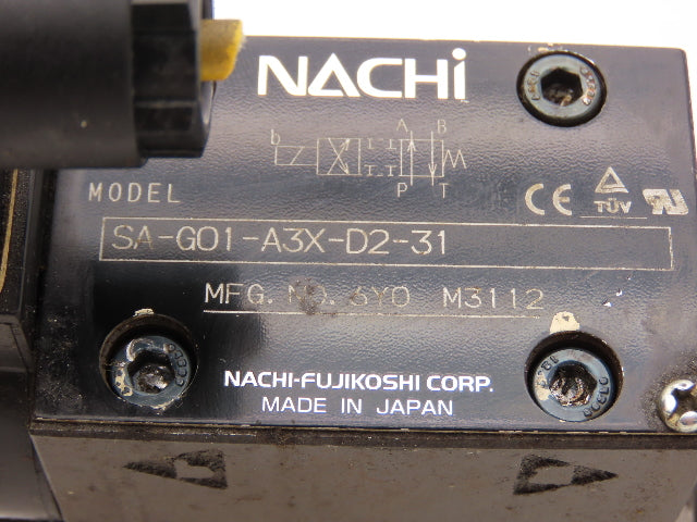 Nachi SA-G01-A3X-D2-31 Hydraulic Directional Control Solenoid Valve Assy 24VDC