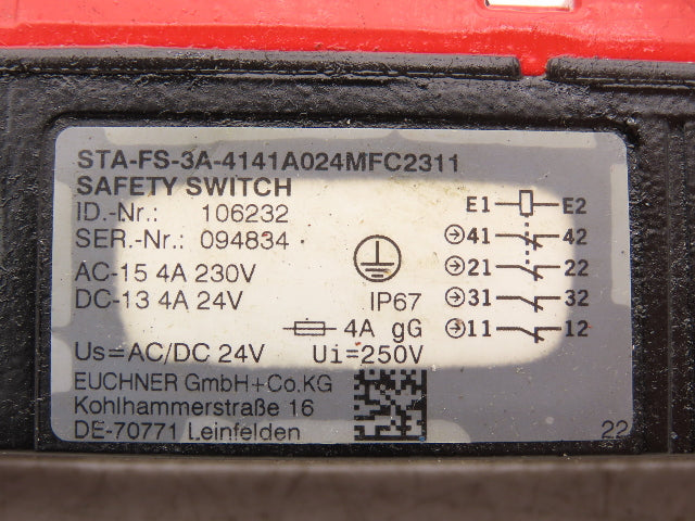 Euchner STA-FS Safety Guard Lock Switch Electromechanical 230VAC/24VDC 4A