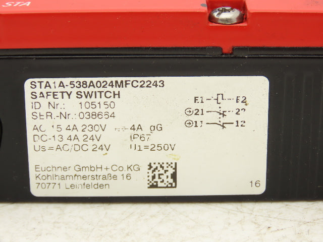 Euchner STA1A-538A024MFC2243 Safety Guard Lock Safety Switch 230VAC/24VDC 4A