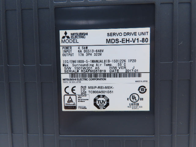 Mitsubishi MDS-EH-V1-80 AC Servo Drive Unit 4.5kW 17A 3ph 323V HW Ver J