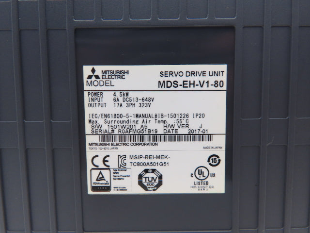 Mitsubishi MDS-EH-V1-80 AC Servo Drive Unit 4.5kW 17A 3ph 323V HW Ver J