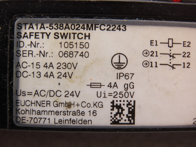 Euchner STA1A-538A024MFC2243 Safety Guard Lock Safety Switch 230VAC/24VDC 4A