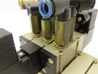 SMC VFS2120-5D-02-XD1 Pneumatic 5 Station Manifold Bank w 3 Solenoid Valves