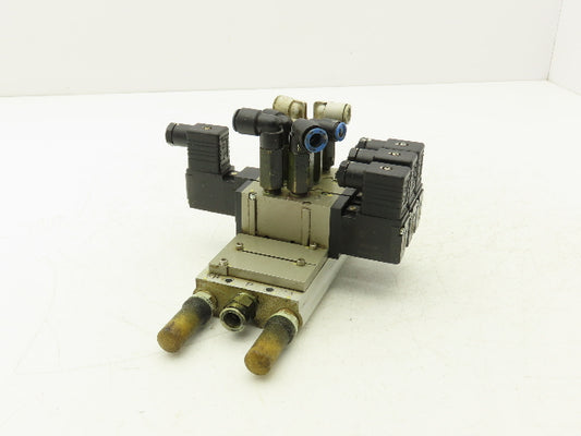 SMC VFS2120-5D-02-XD1 Pneumatic 5 Station Manifold Bank w 3 Solenoid Valves