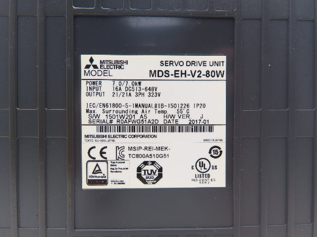 Mitsubishi MDS-EH-V2-80W 2-Axis AC Servo Drive Unit 7.0kW 21A 3ph 323V HW Ver J