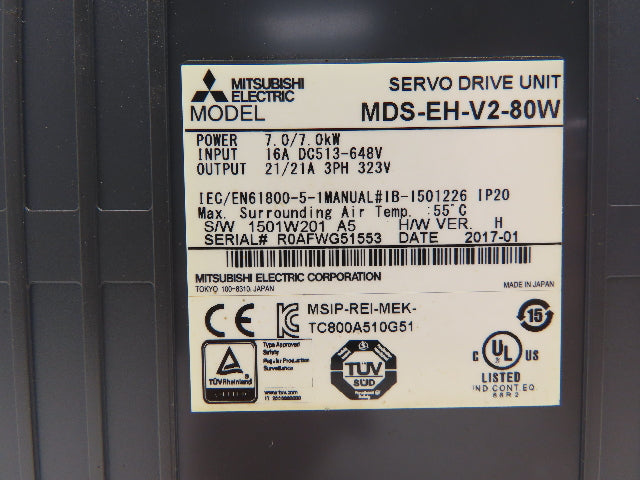 Mitsubishi MDS-EH-V2-80W 2-Axis AC Servo Drive Unit 7.0kW 21A 3ph 323V HW Ver H
