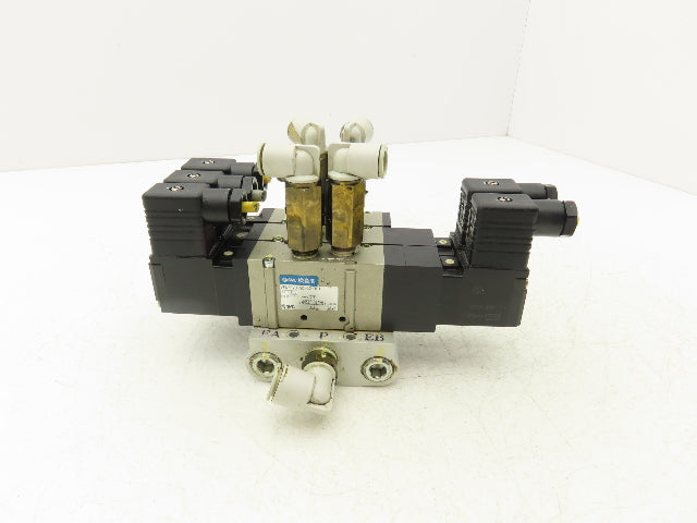 SMC VFS2320-5D-02-XD1 Pneumatic 5 Station Manifold Bank w 3 Solenoid Valves