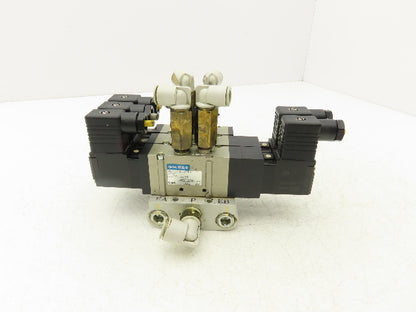 SMC VFS2320-5D-02-XD1 Pneumatic 5 Station Manifold Bank w 3 Solenoid Valves