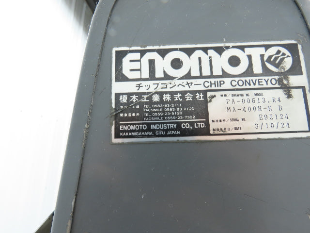 Enomoto MA-400H 23"x 7' 4"L Chip Conveyor 20"Belt 41"Infeed 47-52"H 230V 3PH