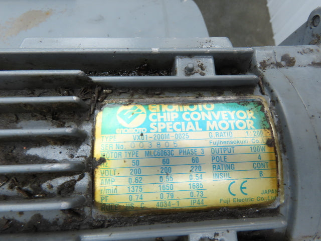 Enomoto MA-400H 23"x 7' 4"L Chip Conveyor 20"Belt 41"Infeed 47-52"H 230V 3PH