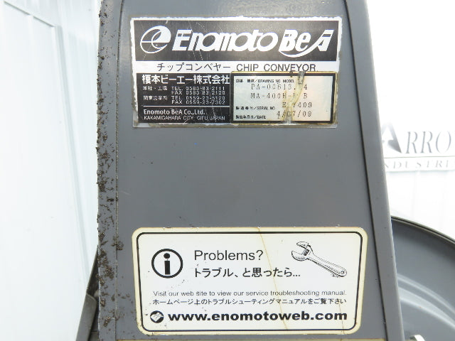 Enomoto MA-400H 23"x 7' 4"L Chip Conveyor 20"Belt 41"Infeed 47-52"H 230V 3PH