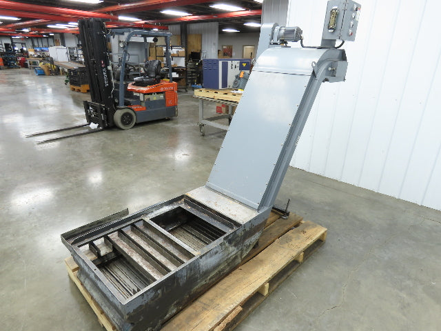Enomoto MA-400H 23"x 7' 4"L Chip Conveyor 20"Belt 41"Infeed 47-52"H 230V 3PH