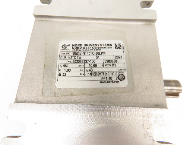Nord Gearmotor 40:1 Reducer 1Hp 43.25rpm 230/460V 3PH 143TC Hollow Shaft