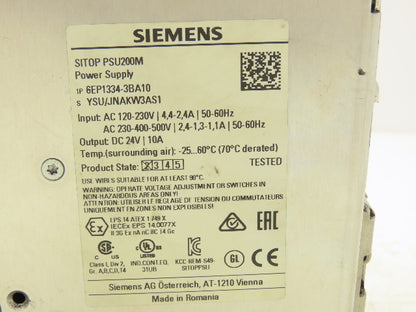 Siemens 6EP1334-3BA10 SITOP PSU200M 10A 24V Power Supply 120-500V Input