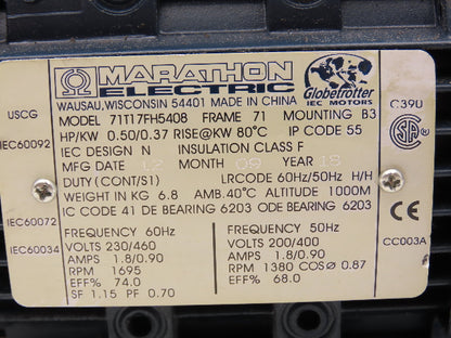 Marathon 71T17FH5408 Pump Motor .5Hp 1695 RPM 230/460V 3PH IEC 71 1/4"NPT Steel