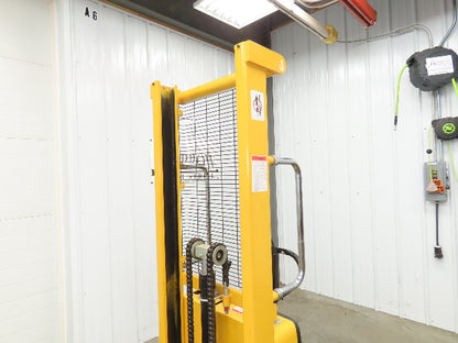 Uline H-2651 Straddle Pallet Stacker Forklift 2200 lb 63" 12V Lift Manual Push