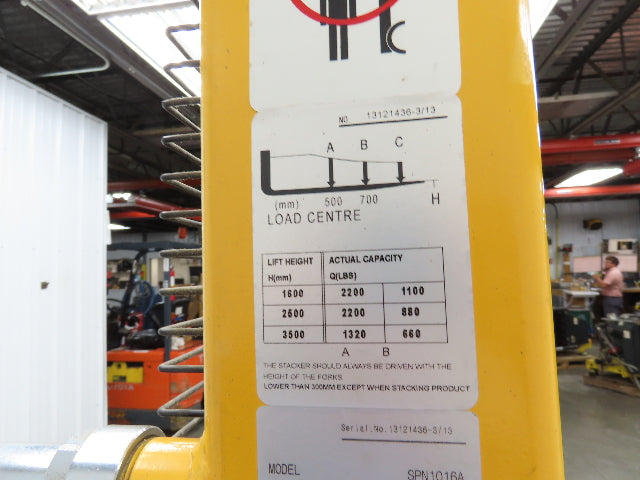 Uline H-2651 Straddle Pallet Stacker Forklift 2200 lb 63" 12V Lift Manual Push