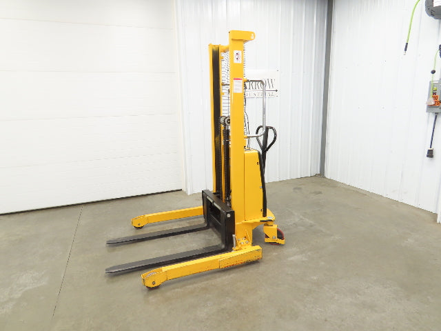 Uline H-2651 Straddle Pallet Stacker Forklift 2200 lb 63" 12V Lift Manual Push